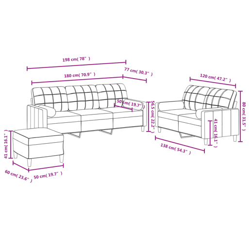 vidaXL 3 pcs conjunto de sofás com almofadas tecido cor creme