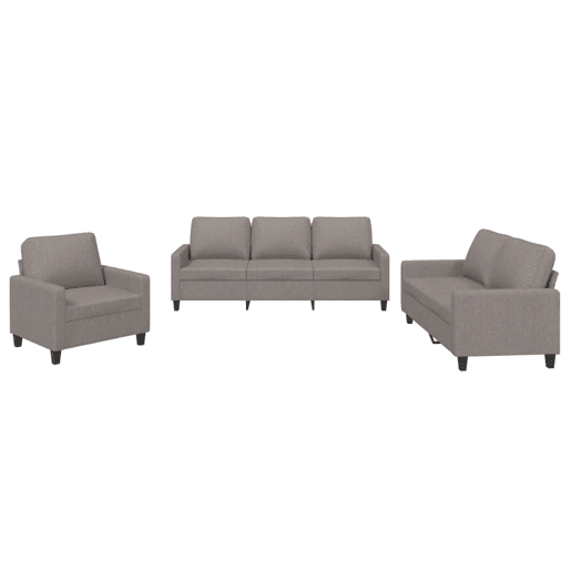 vidaXL 3 pcs conjunto de sofás com almofadões tecido cinza-acastanhado vidaXL 3 pcs conjunto de sofás com almofadões tecido cinza-acastanhado