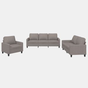 vidaXL 3 pcs conjunto de sofás com almofadões tecido cinza-acastanhado