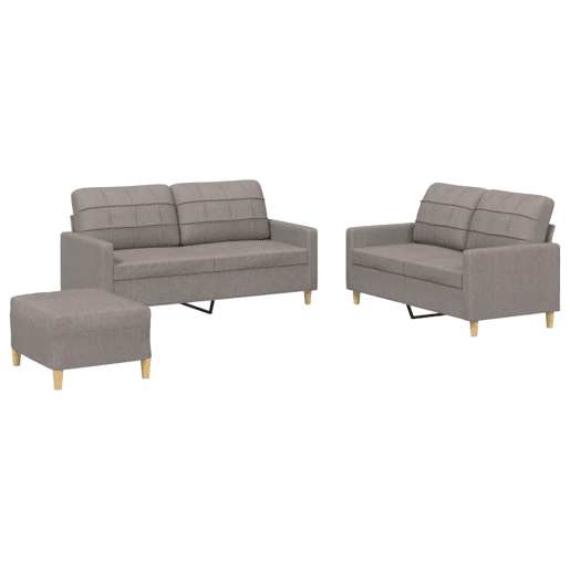 vidaXL 3 pcs conjunto de sofás com almofadões tecido cinza-acastanhado vidaXL 3 pcs conjunto de sofás com almofadões tecido cinza-acastanhado