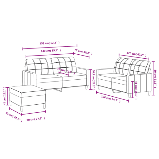 vidaXL 3 pcs conjunto de sofás com almofadões tecido cinza-acastanhado vidaXL 3 pcs conjunto de sofás com almofadões tecido cinza-acastanhado