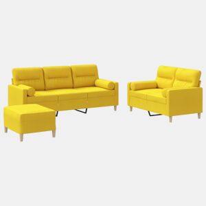 vidaXL 3 pcs conjunto de sofás com almofadas tecido amarelo-claro