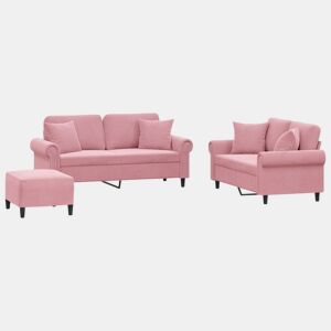 vidaXL 3 pcs conjunto de sofás com almofadas veludo rosa