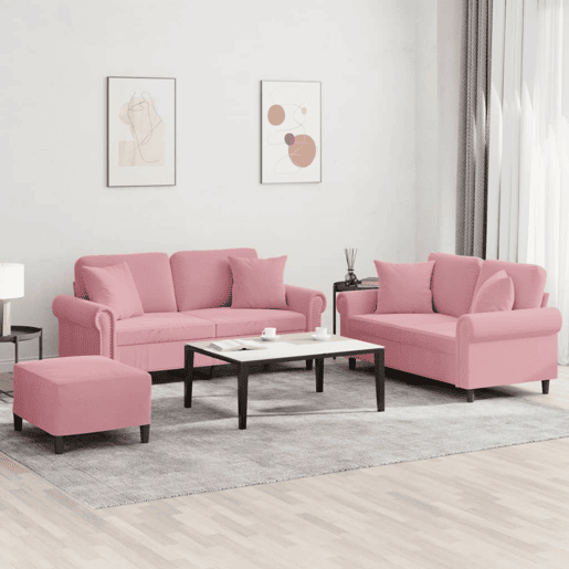 vidaXL 3 pcs conjunto de sofás com almofadas veludo rosa vidaXL 3 pcs conjunto de sofás com almofadas veludo rosa