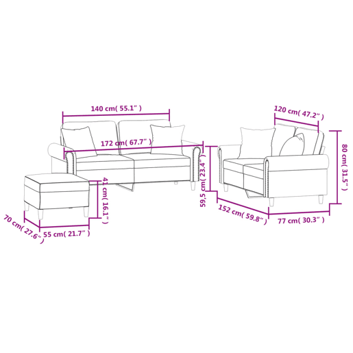 vidaXL 3 pcs conjunto de sofás com almofadas veludo rosa vidaXL 3 pcs conjunto de sofás com almofadas veludo rosa