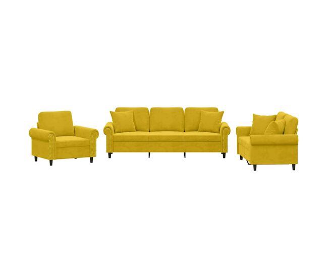 Vidaxl juego de sofás con cojines 3 piezas terciopelo amarillo