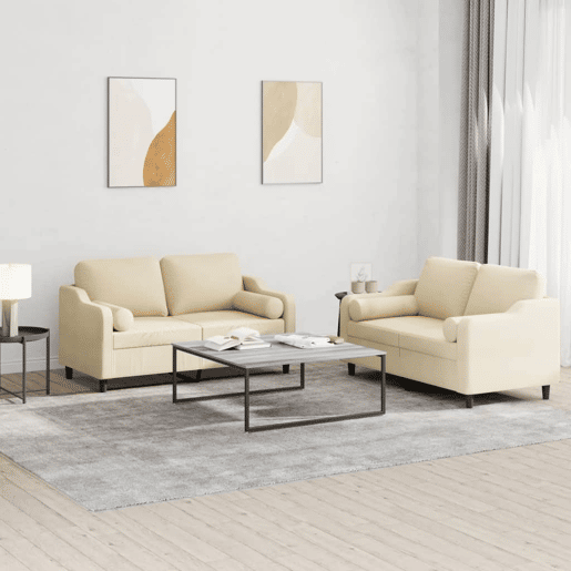 vidaXL 2 pcs conjunto de sofás com almofadas tecido cor creme