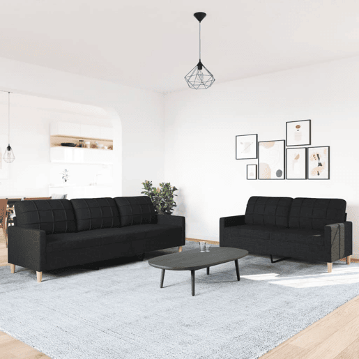 vidaXL 2 pcs conjunto de sofás tecido preto vidaXL 2 pcs conjunto de sofás tecido preto