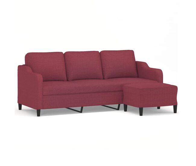 Vidaxl sofá de 3 plazas con taburete de tela rojo tinto 180 cm