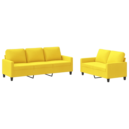 vidaXL 2 pcs conjunto de sofás com almofadões tecido amarelo-claro vidaXL 2 pcs conjunto de sofás com almofadões tecido amarelo-claro