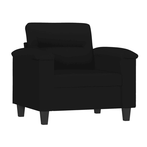vidaXL 3 pcs conjunto sofás c almofadas tecido de microfibra preto