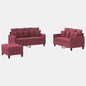vidaXL 3 pcs conjunto de sofás com almofadões tecido vermelho tinto