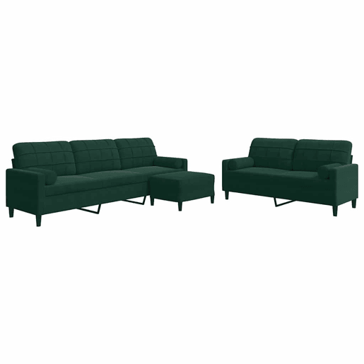 vidaXL 3 pcs conjunto sofás com almofadões e rolos veludo verde-escuro vidaXL 3 pcs conjunto sofás com almofadões e rolos veludo verde-escuro