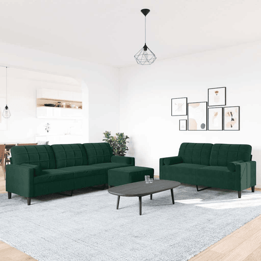 vidaXL 3 pcs conjunto sofás com almofadões e rolos veludo verde-escuro vidaXL 3 pcs conjunto sofás com almofadões e rolos veludo verde-escuro