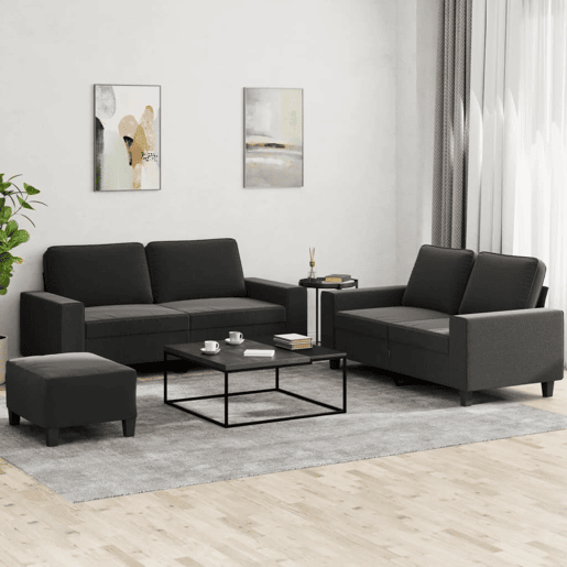 vidaXL 3 pcs conjunto de sofás tecido preto