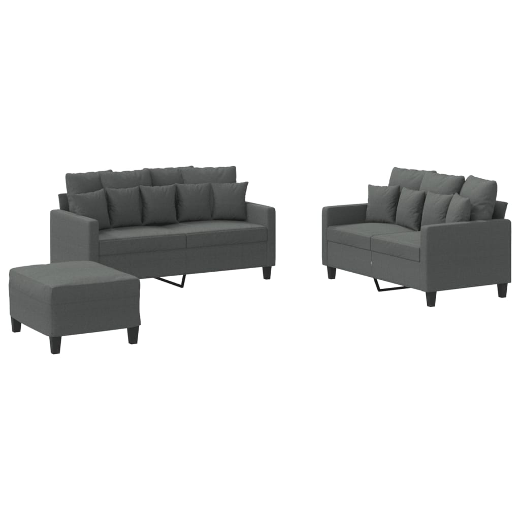 Vidaxl juego de sofás con cojines 3 piezas tela gris oscuro