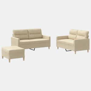 vidaXL 3 pcs conjunto de sofás com almofadões tecido cor creme
