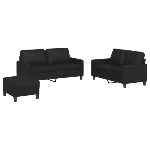 vidaXL 3 pcs conjunto de sofás com almofadões couro artificial preto vidaXL 3 pcs conjunto de sofás com almofadões couro artificial preto