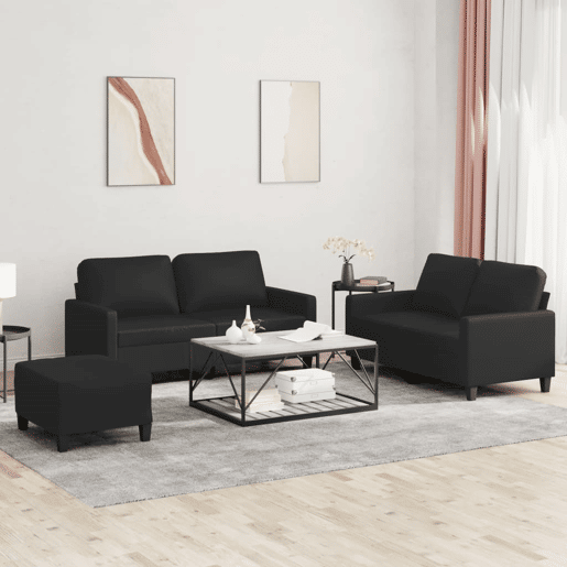 vidaXL 3 pcs conjunto de sofás com almofadões couro artificial preto vidaXL 3 pcs conjunto de sofás com almofadões couro artificial preto