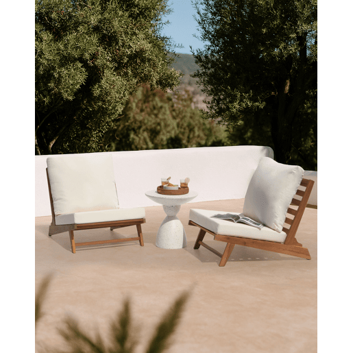 Cadeira de jardim com almofada MICCIANO Madeira de acácia Branco creme
