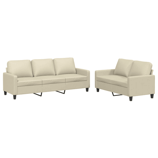 vidaXL 2 pcs conjunto sofás c almofadões couro artificial cor creme vidaXL 2 pcs conjunto sofás c almofadões couro artificial cor creme