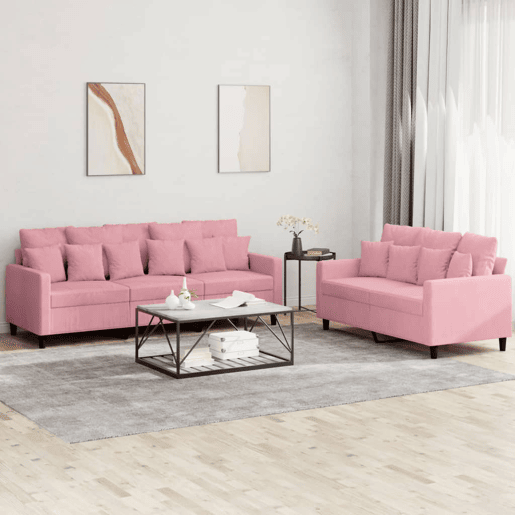 vidaXL 2 pcs conjunto de sofás com almofadões veludo rosa vidaXL 2 pcs conjunto de sofás com almofadões veludo rosa