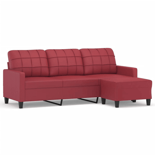 vidaXL Sofá 3 lugares c apoio pés 180 cm couro artif. vermelho tinto vidaXL Sofá 3 lugares c apoio pés 180 cm couro artif. vermelho tinto