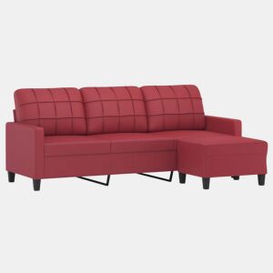 vidaXL Sofá 3 lugares c apoio pés 180 cm couro artif. vermelho tinto