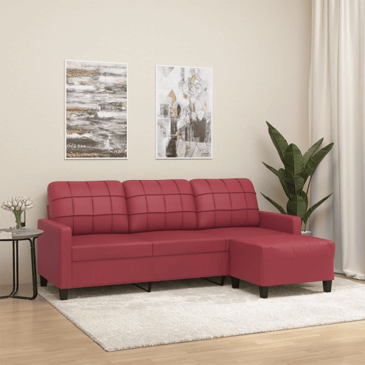 vidaXL Sofá 3 lugares c apoio pés 180 cm couro artif. vermelho tinto vidaXL Sofá 3 lugares c apoio pés 180 cm couro artif. vermelho tinto