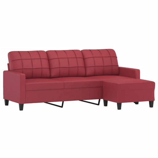 vidaXL Sofá 3 lugares c apoio pés 180 cm couro artif. vermelho tinto vidaXL Sofá 3 lugares c apoio pés 180 cm couro artif. vermelho tinto