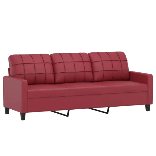 vidaXL Sofá 3 lugares c apoio pés 180 cm couro artif. vermelho tinto vidaXL Sofá 3 lugares c apoio pés 180 cm couro artif. vermelho tinto