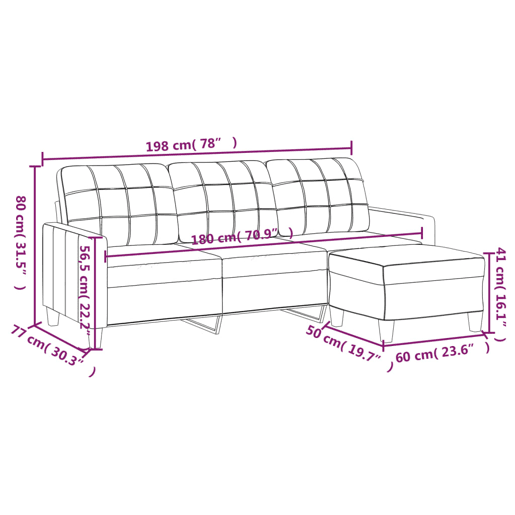 vidaXL Sofá 3 lugares c apoio pés 180 cm couro artif. vermelho tinto vidaXL Sofá 3 lugares c apoio pés 180 cm couro artif. vermelho tinto
