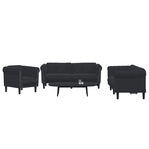 vidaXL 3 pcs conjunto de sofás veludo preto