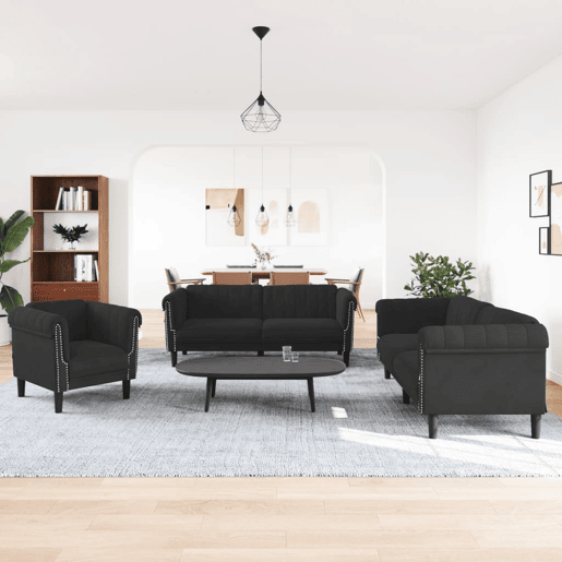 vidaXL 3 pcs conjunto de sofás veludo preto