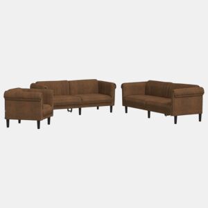 vidaXL 3 pcs conjunto de sofás veludo castanho