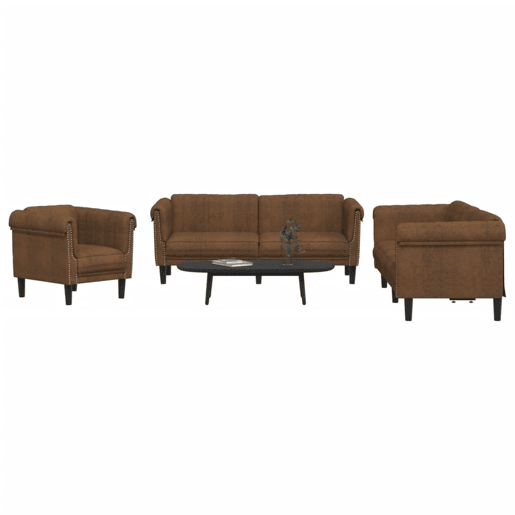 vidaXL 3 pcs conjunto de sofás veludo castanho