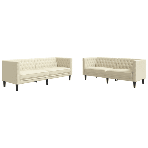 vidaXL 2 pcs conjunto de sofás chesterfield couro artificial creme