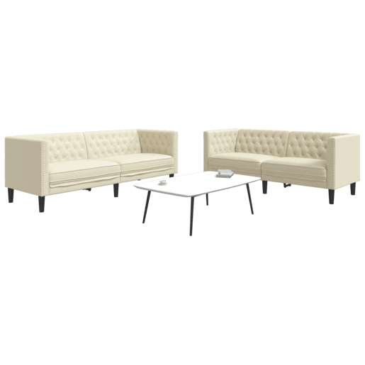 vidaXL 2 pcs conjunto de sofás chesterfield couro artificial creme