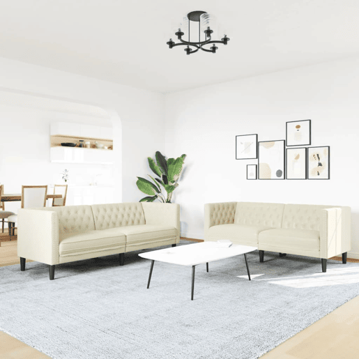 vidaXL 2 pcs conjunto de sofás chesterfield couro artificial creme