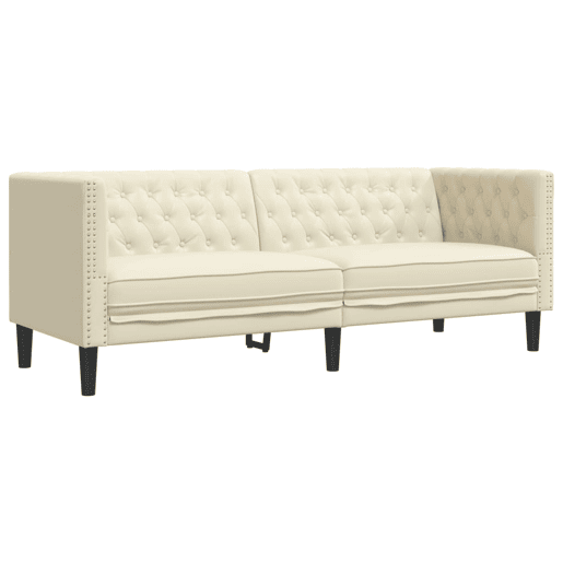 vidaXL 2 pcs conjunto de sofás chesterfield couro artificial creme