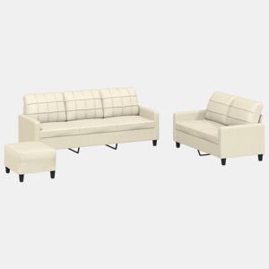 vidaXL 3 pcs conjunto sofás c almofadões couro artificial cor creme