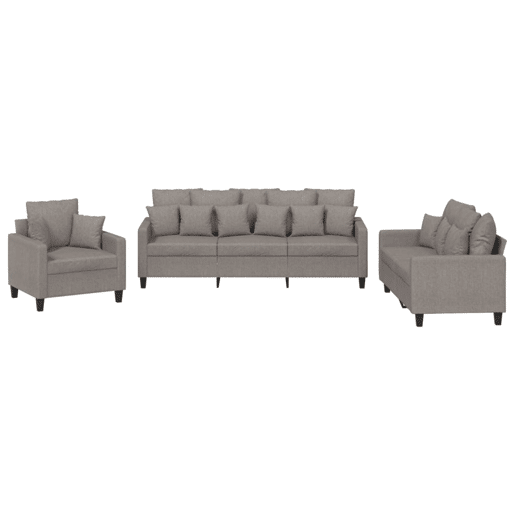 vidaXL 3 pcs conjunto de sofás com almofadas tecido cinza-acastanhado vidaXL 3 pcs conjunto de sofás com almofadas tecido cinza-acastanhado