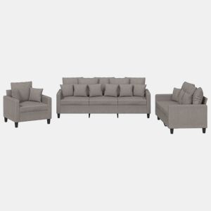 vidaXL 3 pcs conjunto de sofás com almofadas tecido cinza-acastanhado