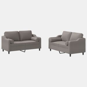 vidaXL 2 pcs conjunto de sofás com almofadas tecido cinza-acastanhado