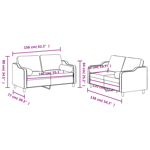 vidaXL 2 pcs conjunto de sofás com almofadas tecido cinza-acastanhado vidaXL 2 pcs conjunto de sofás com almofadas tecido cinza-acastanhado