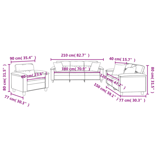 vidaXL 3 pcs conjunto sofás c almofadas microfibra cinza-acastanhado vidaXL 3 pcs conjunto sofás c almofadas microfibra cinza-acastanhado