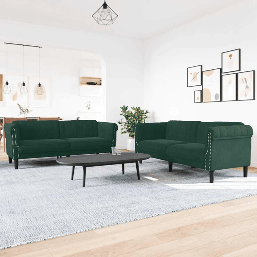 vidaXL 3 pcs conjunto de sofás veludo verde-escuro
