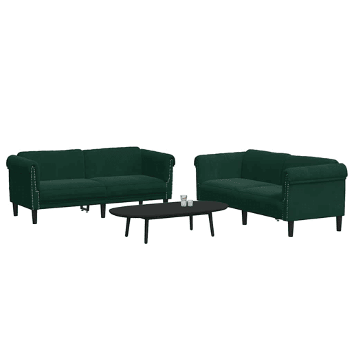 vidaXL 3 pcs conjunto de sofás veludo verde-escuro