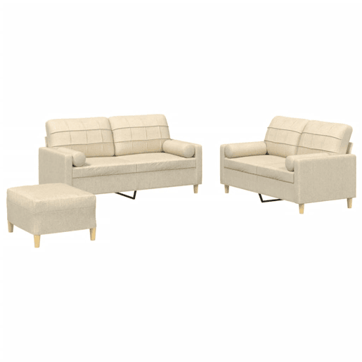vidaXL 3 pcs conjunto de sofás com almofadas tecido cor creme