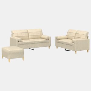 vidaXL 3 pcs conjunto de sofás com almofadas tecido cor creme